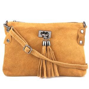 Genuine Italian Suede Shoulder Bag- Cognac